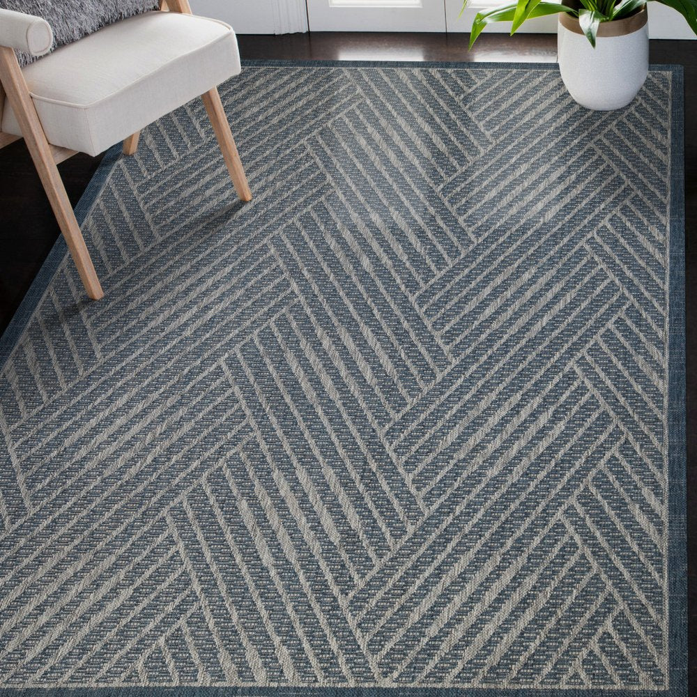 8' X 10' Gray and Blue Geometric Stain Resistant Indoor Outdoor Area Rug HomeRoots