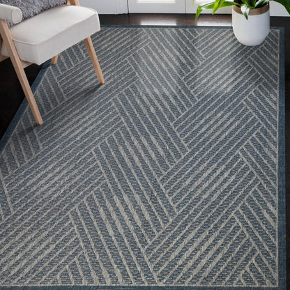 8' X 10' Gray and Blue Geometric Stain Resistant Indoor Outdoor Area Rug HomeRoots