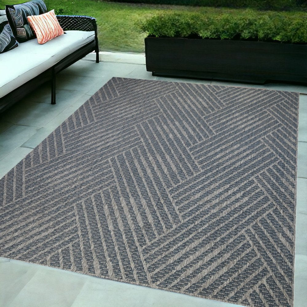 8' X 10' Gray and Blue Geometric Stain Resistant Indoor Outdoor Area Rug HomeRoots