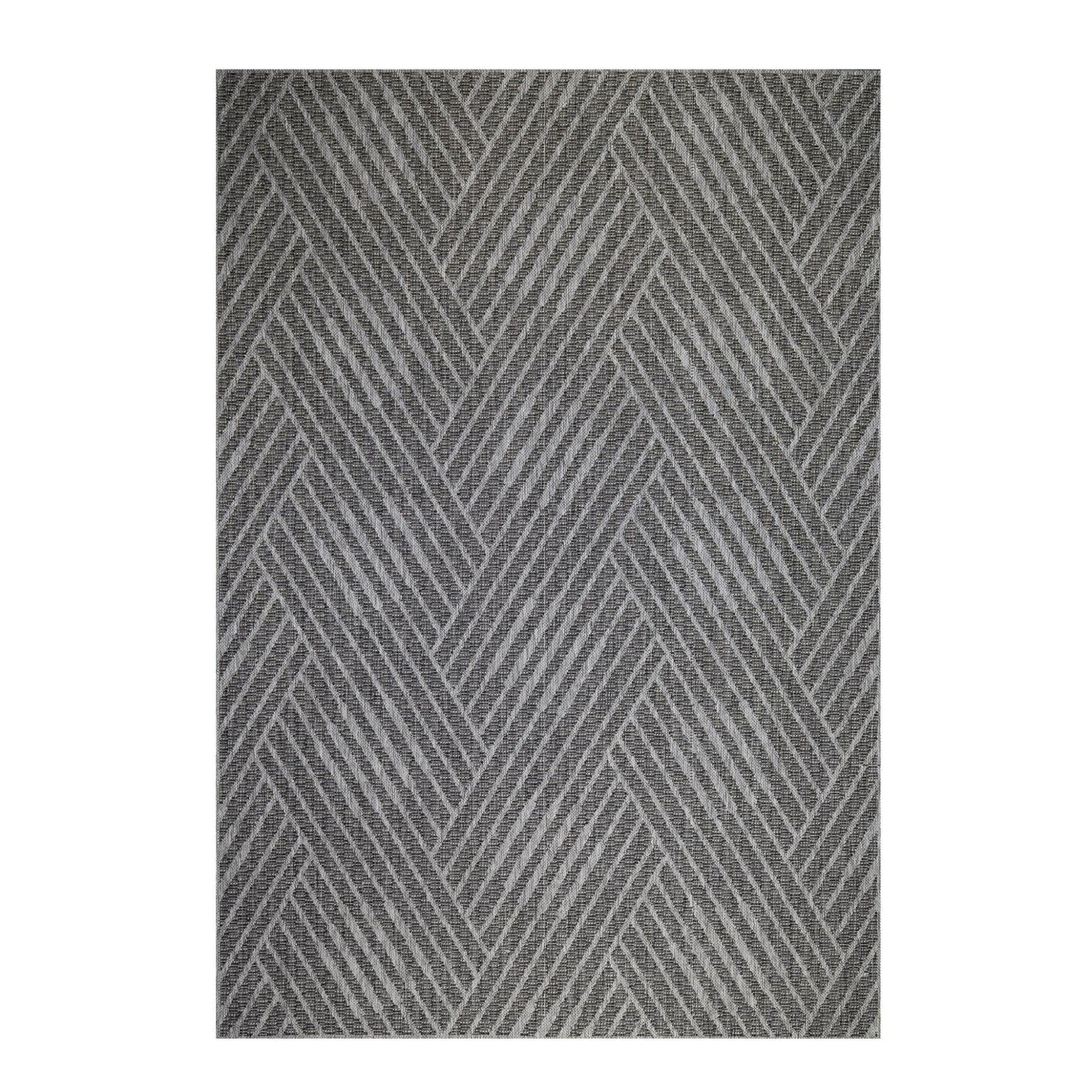 4' x 6' Gray and Blue Geometric Stain Resistant Indoor Outdoor Area Rug - FurniFindUSA