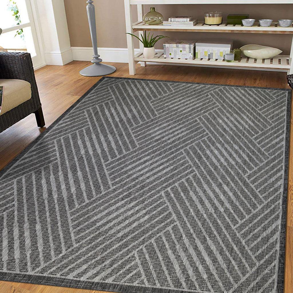 4' x 6' Gray and Blue Geometric Stain Resistant Indoor Outdoor Area Rug - FurniFindUSA