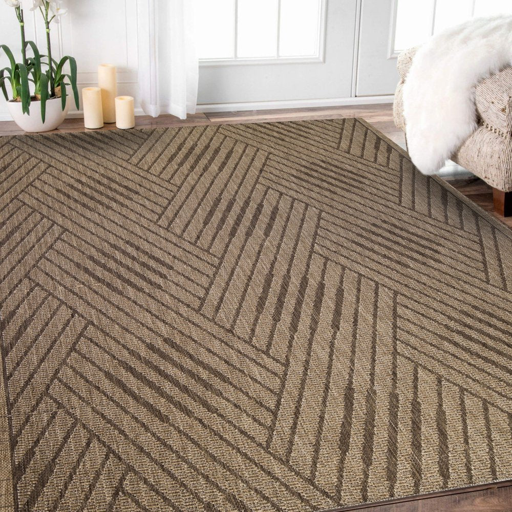 8' X 10' Gray and Blue Geometric Stain Resistant Indoor Outdoor Area Rug — view 62