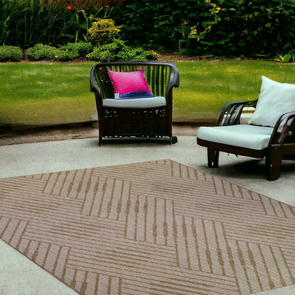8' x 10' Beige Geometric Stain Resistant Indoor Outdoor Area Rug