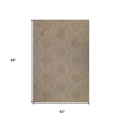 8' x 10' Beige Geometric Stain Resistant Indoor Outdoor Area Rug