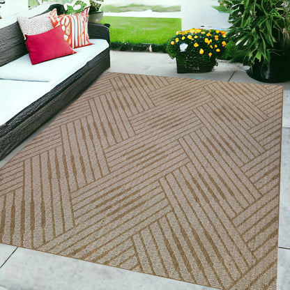 8' x 10' Beige Geometric Stain Resistant Indoor Outdoor Area Rug