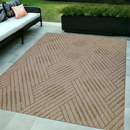 8' x 10' Beige Geometric Stain Resistant Indoor Outdoor Area Rug