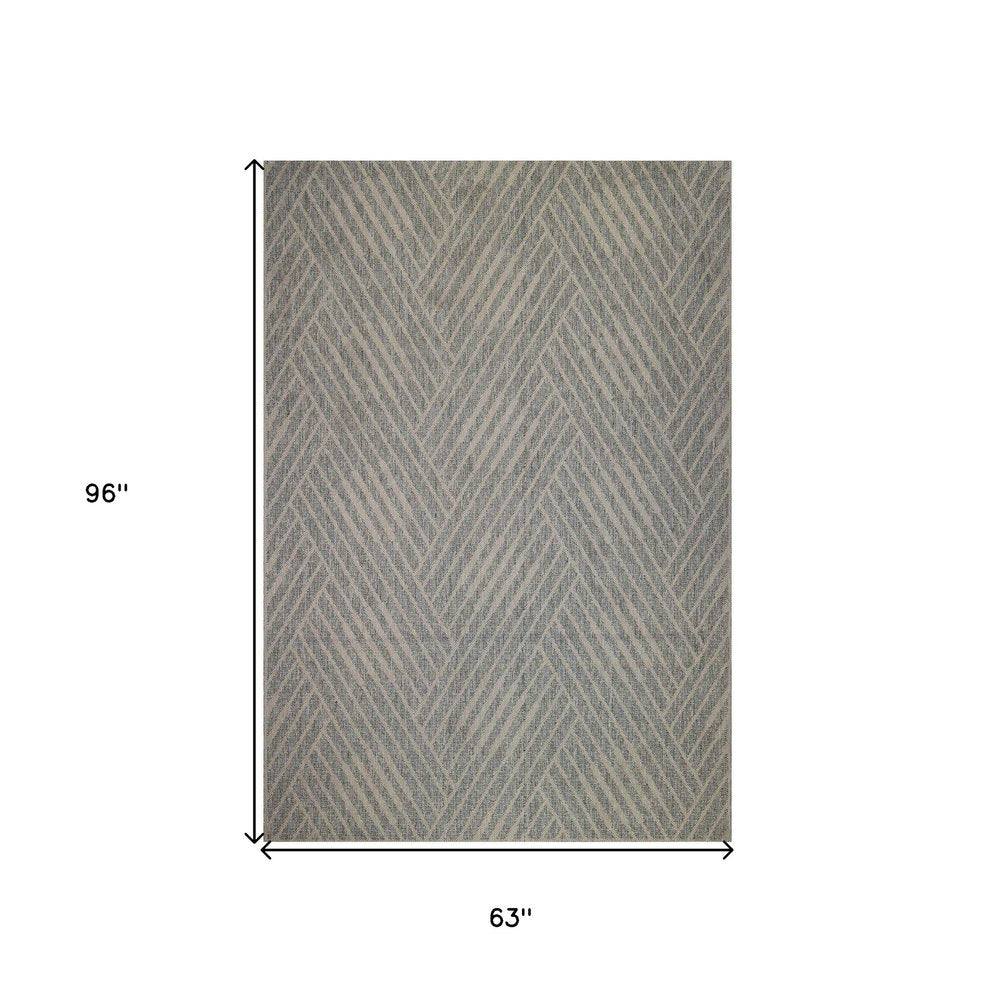 8' X 10' Gray and Blue Geometric Stain Resistant Indoor Outdoor Area Rug — view 178