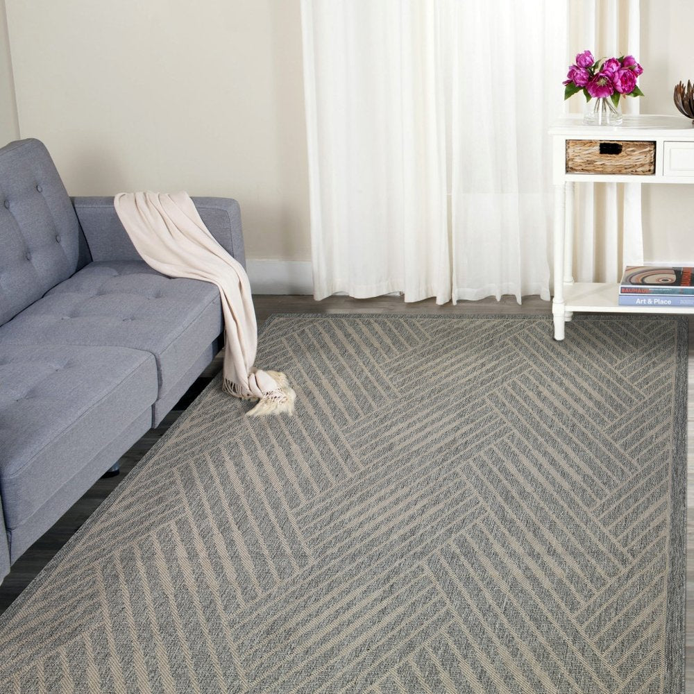 8' X 10' Gray and Blue Geometric Stain Resistant Indoor Outdoor Area Rug HomeRoots