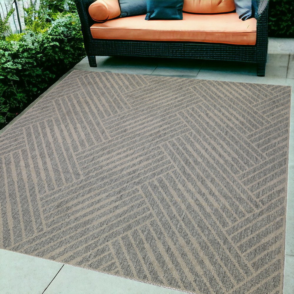 8' X 10' Gray and Blue Geometric Stain Resistant Indoor Outdoor Area Rug HomeRoots