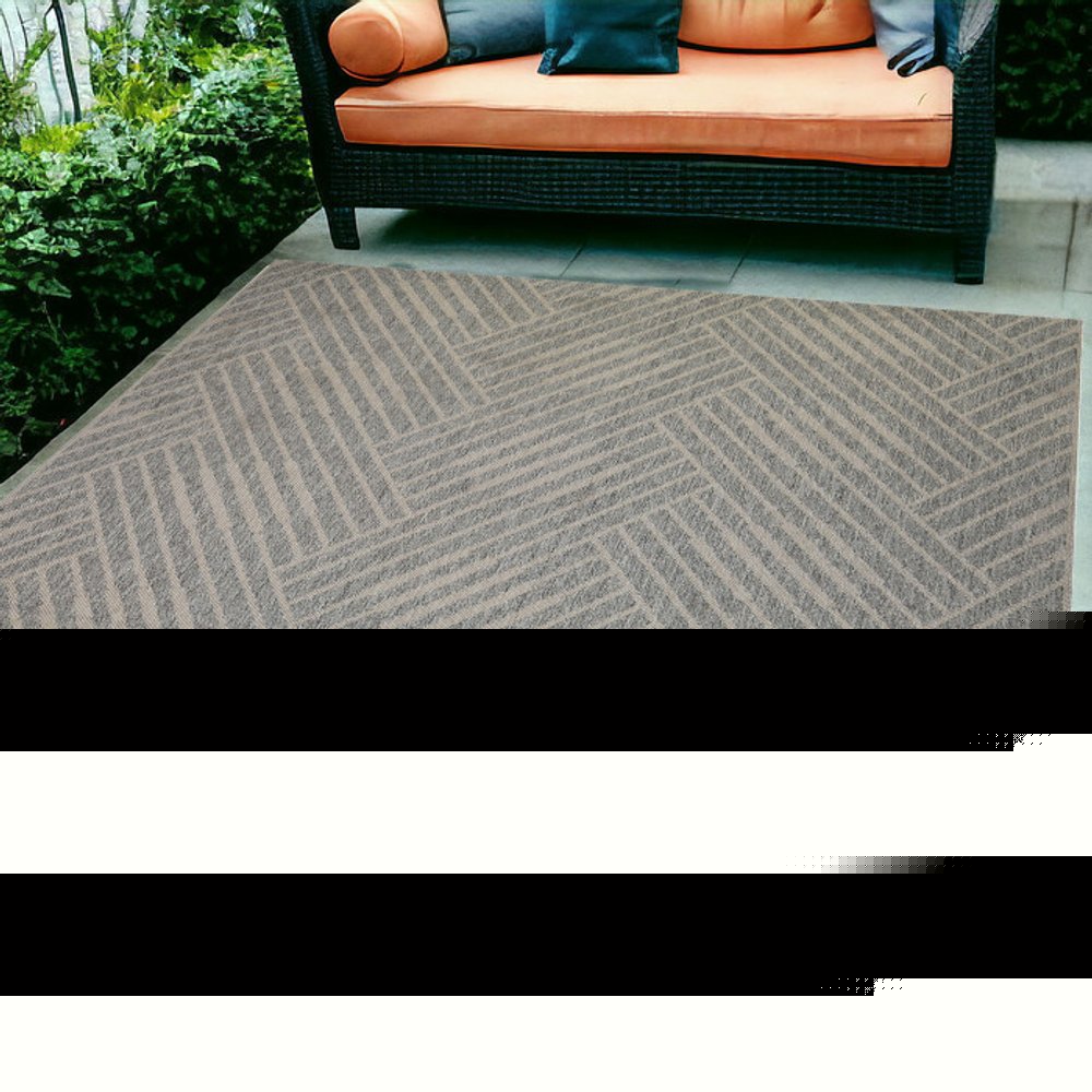 8' X 10' Gray and Blue Geometric Stain Resistant Indoor Outdoor Area Rug — view 182