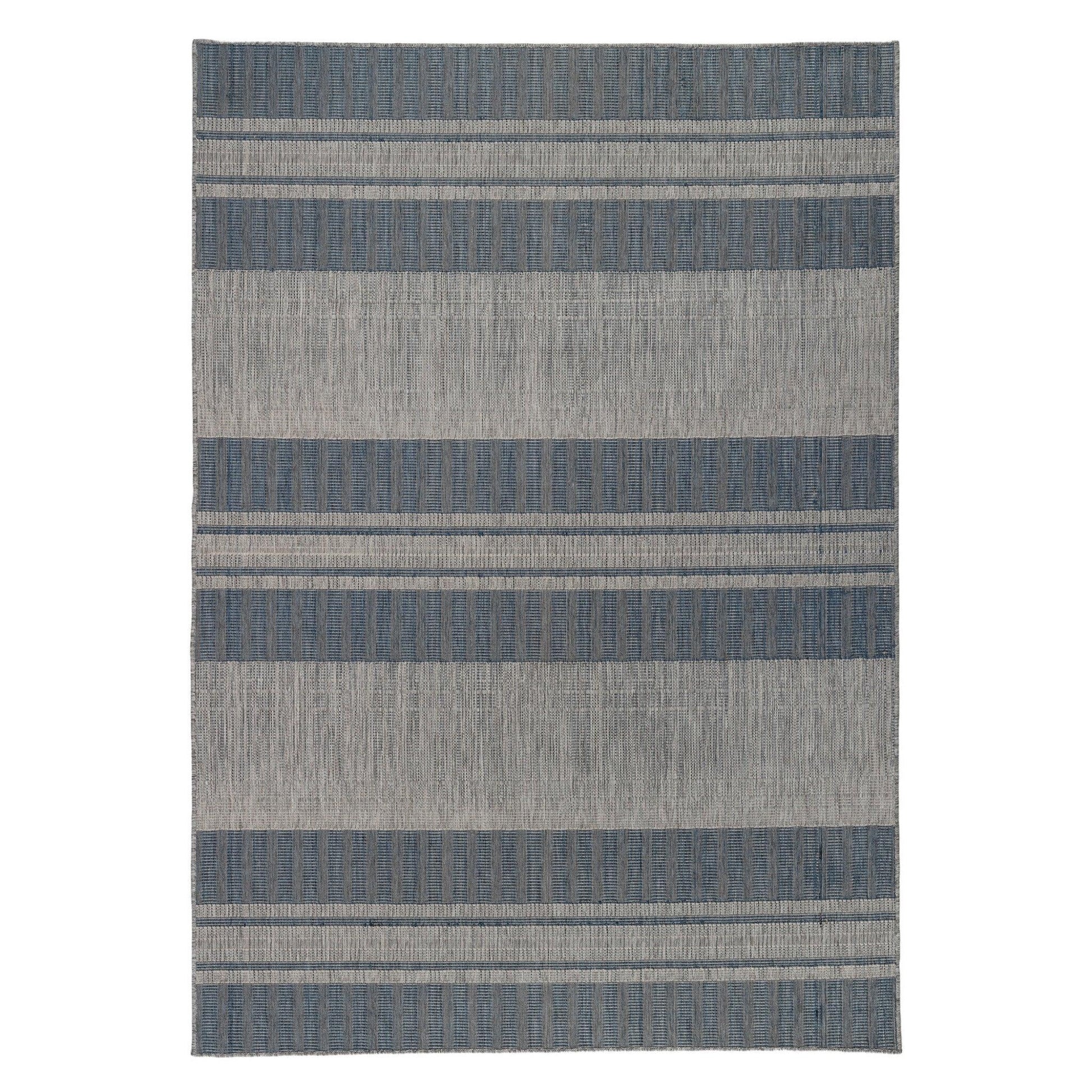 2' x 3' Blue and Gray Striped Stain Resistant Indoor Outdoor Area Rug - FurniFindUSA