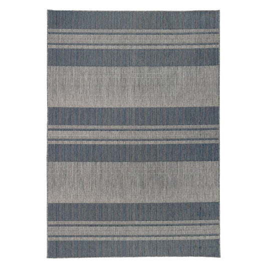 2' X 3' Blue and Gray Striped Stain Resistant Indoor Outdoor Area Rug