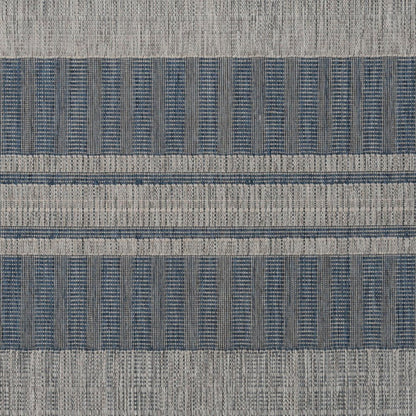 2' X 3' Blue and Gray Striped Stain Resistant Indoor Outdoor Area Rug HomeRoots