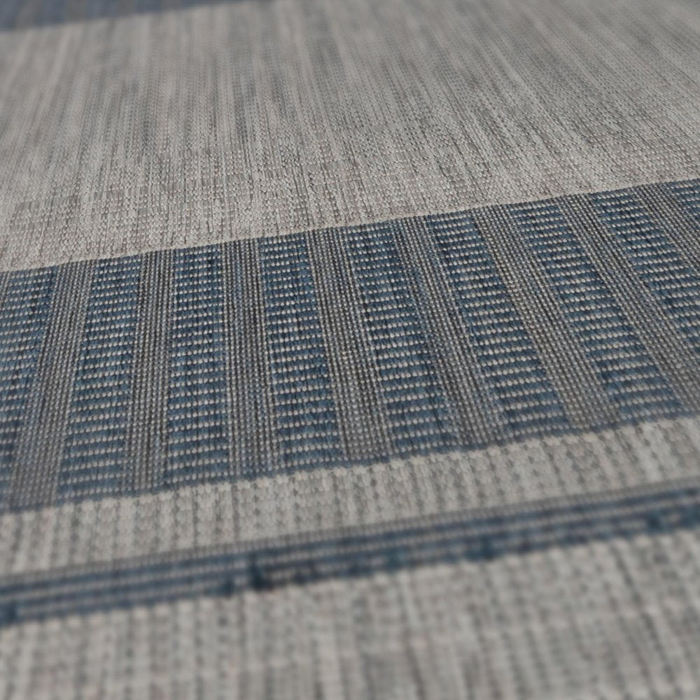 2' X 3' Blue and Gray Striped Stain Resistant Indoor Outdoor Area Rug