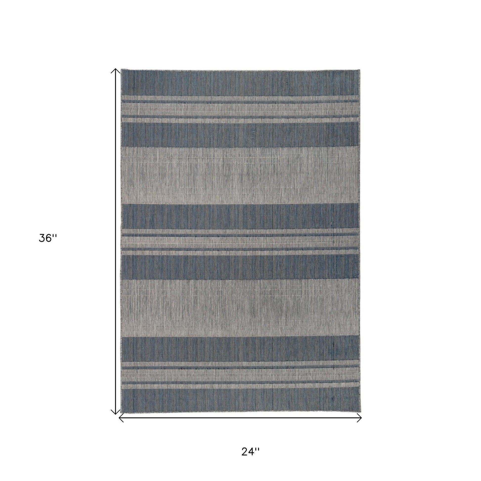 2' x 3' Blue and Gray Striped Stain Resistant Indoor Outdoor Area Rug - FurniFindUSA