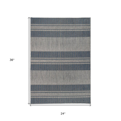 2' x 3' Blue and Gray Striped Stain Resistant Indoor Outdoor Area Rug - FurniFindUSA