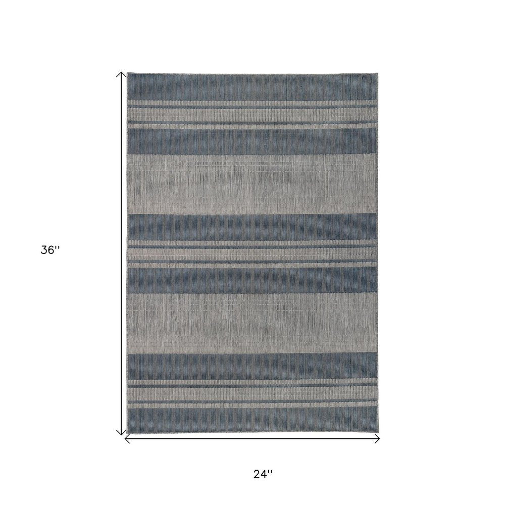 2' X 3' Blue and Gray Striped Stain Resistant Indoor Outdoor Area Rug HomeRoots