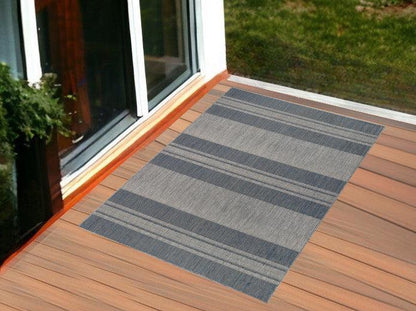 2' x 3' Blue and Gray Striped Stain Resistant Indoor Outdoor Area Rug - FurniFindUSA