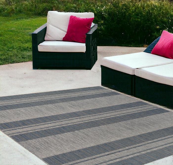 4' x 6' Blue and Gray Striped Stain Resistant Indoor Outdoor Area Rug - FurniFindUSA