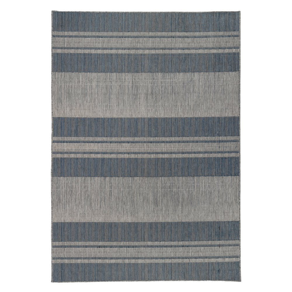 8' X 10' Blue and Gray Striped Stain Resistant Indoor Outdoor Area Rug HomeRoots