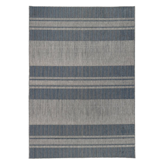 8' X 10' Blue and Gray Striped Stain Resistant Indoor Outdoor Area Rug