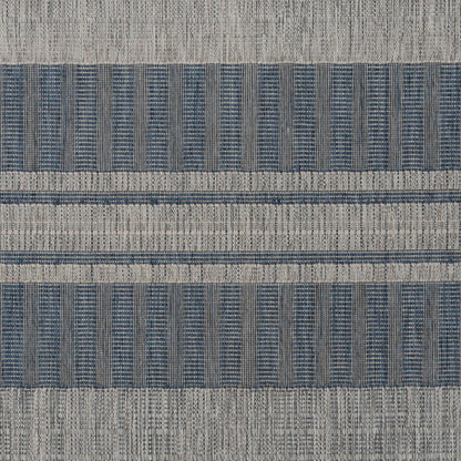 8' X 10' Blue and Gray Striped Stain Resistant Indoor Outdoor Area Rug HomeRoots