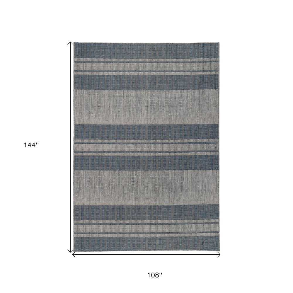 8' X 10' Blue and Gray Striped Stain Resistant Indoor Outdoor Area Rug HomeRoots