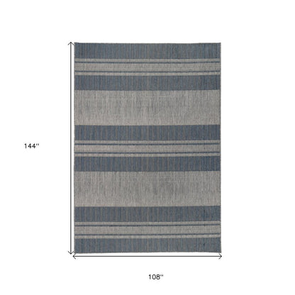 8' X 10' Blue and Gray Striped Stain Resistant Indoor Outdoor Area Rug HomeRoots