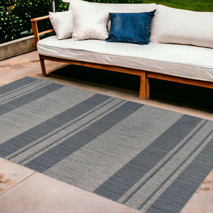 4' x 6' Blue and Gray Striped Stain Resistant Indoor Outdoor Area Rug - FurniFindUSA