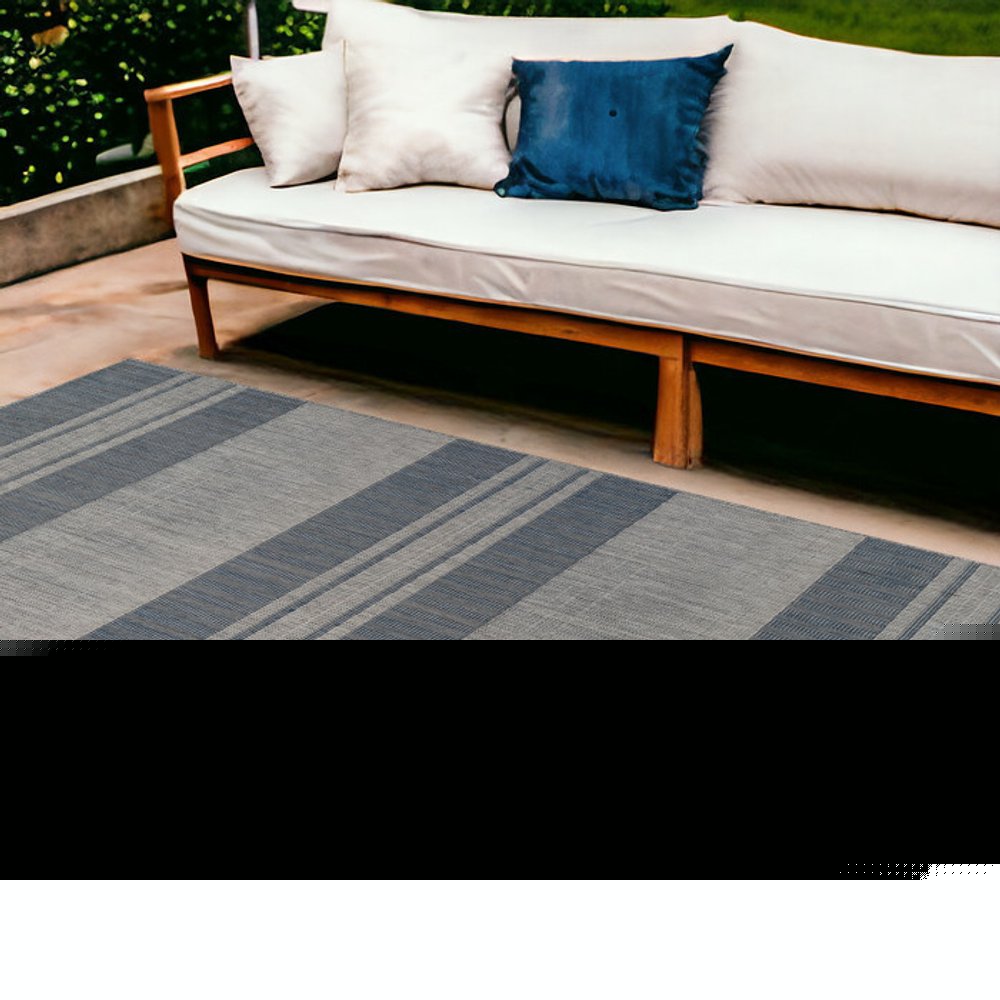 8' X 10' Blue and Gray Striped Stain Resistant Indoor Outdoor Area Rug HomeRoots