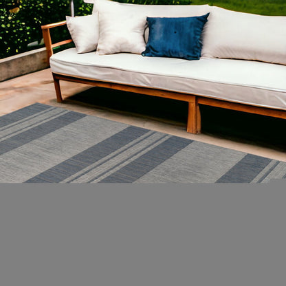 8' X 10' Blue and Gray Striped Stain Resistant Indoor Outdoor Area Rug HomeRoots
