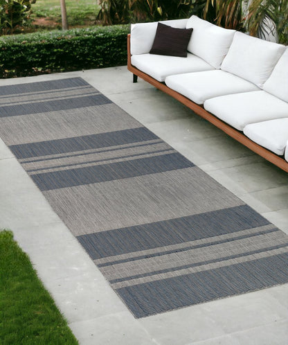 8' X 10' Blue and Gray Striped Stain Resistant Indoor Outdoor Area Rug HomeRoots