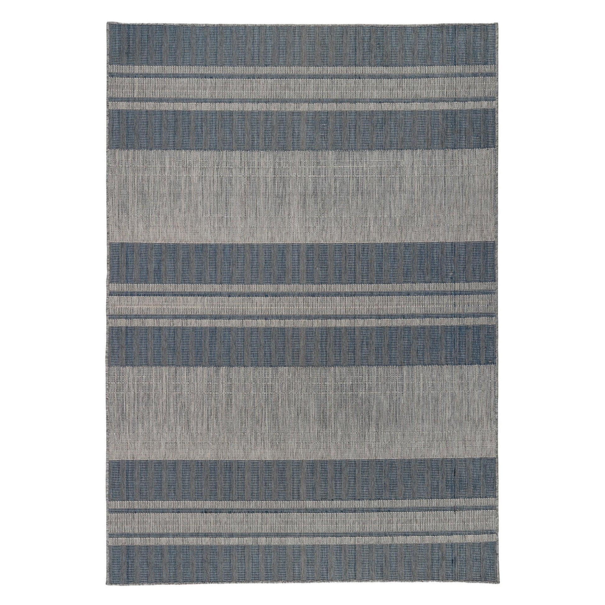 4' x 6' Blue and Gray Striped Stain Resistant Indoor Outdoor Area Rug - FurniFindUSA