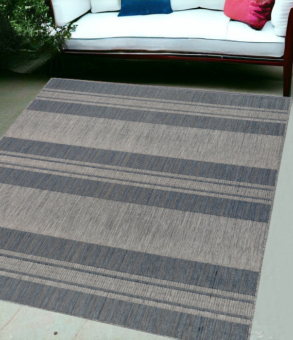 6' x 9' Blue and Gray Striped Stain Resistant Indoor Outdoor Area Rug