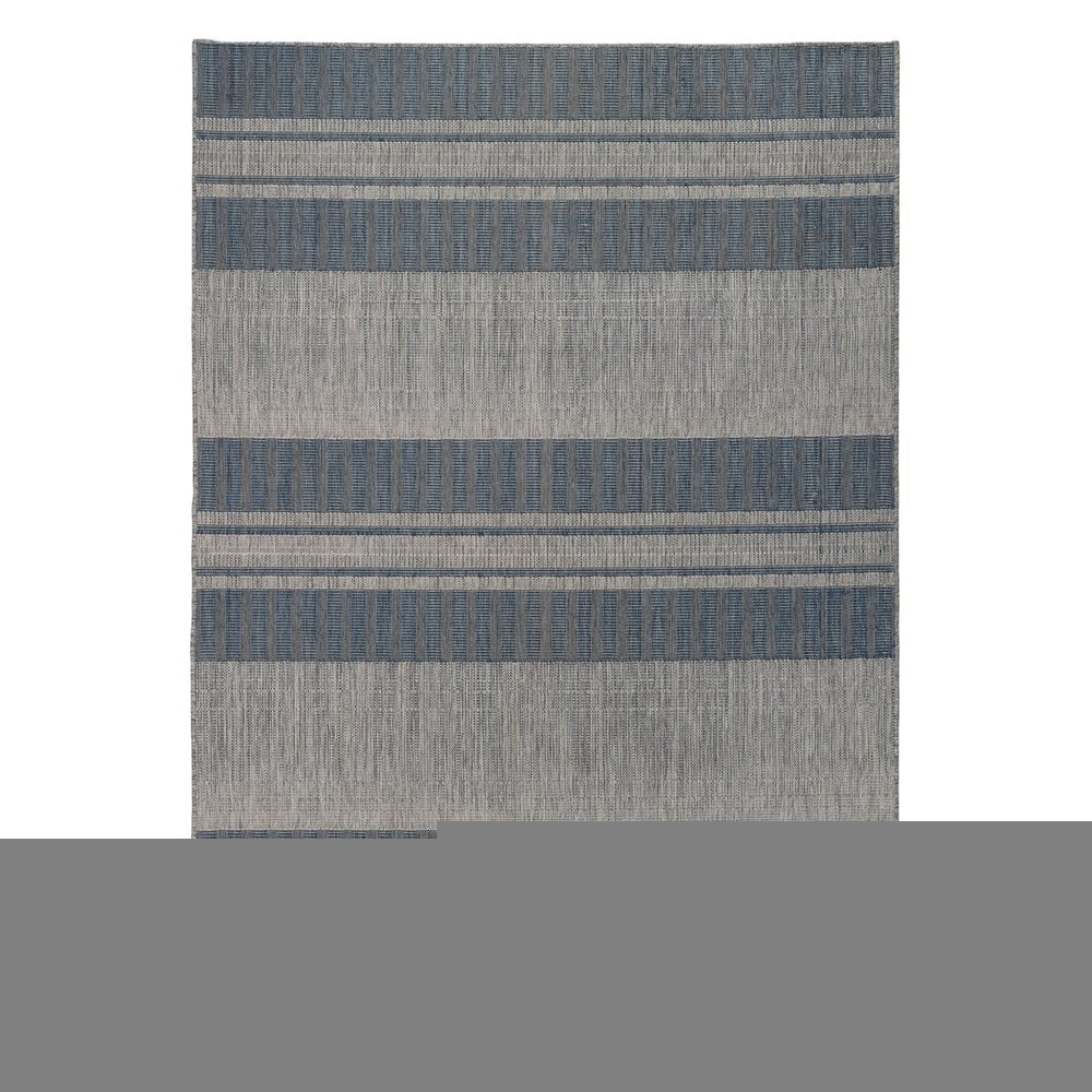 8' X 10' Blue and Gray Striped Stain Resistant Indoor Outdoor Area Rug — view 33