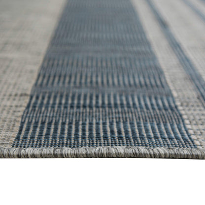 4' x 6' Blue and Gray Striped Stain Resistant Indoor Outdoor Area Rug - FurniFindUSA