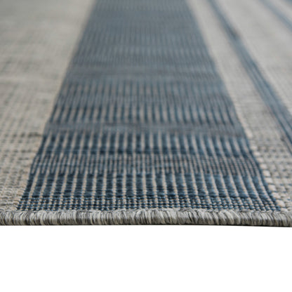 6' x 9' Blue and Gray Striped Stain Resistant Indoor Outdoor Area Rug
