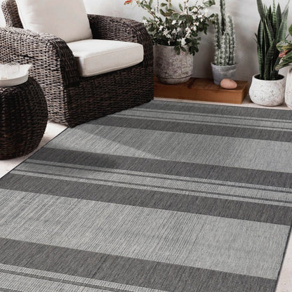 8' X 10' Blue and Gray Striped Stain Resistant Indoor Outdoor Area Rug HomeRoots