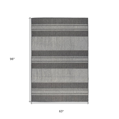 8' X 10' Blue and Gray Striped Stain Resistant Indoor Outdoor Area Rug HomeRoots