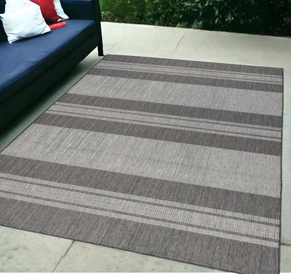 8' X 10' Blue and Gray Striped Stain Resistant Indoor Outdoor Area Rug HomeRoots