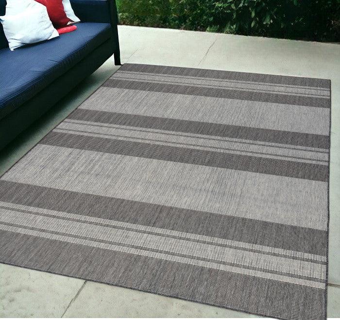 6' x 9' Blue and Gray Striped Stain Resistant Indoor Outdoor Area Rug - FurniFindUSA