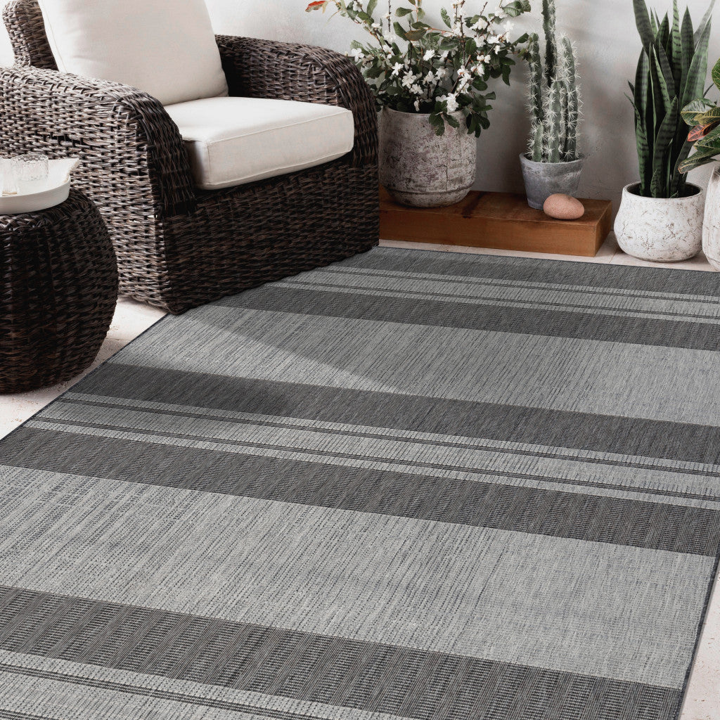 4' x 6' Blue and Gray Striped Stain Resistant Indoor Outdoor Area Rug