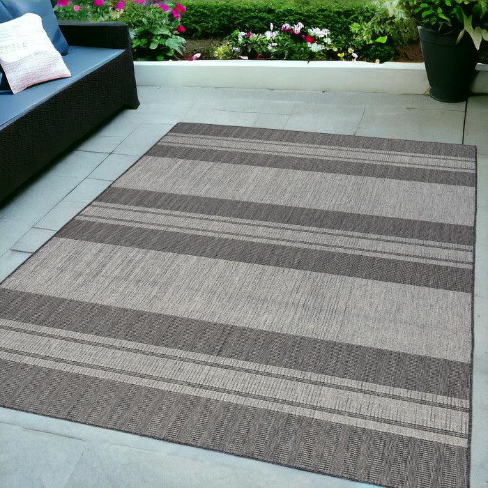 4' x 6' Blue and Gray Striped Stain Resistant Indoor Outdoor Area Rug - FurniFindUSA