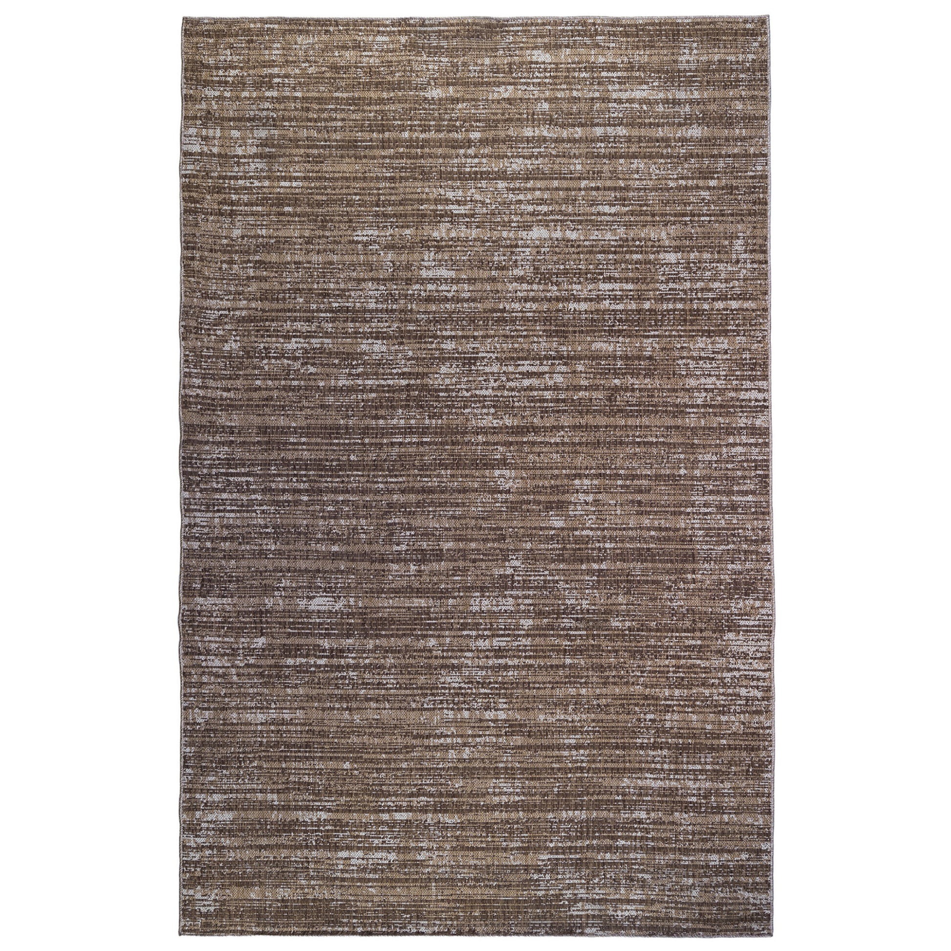 9' x 12' Brown and Ivory Striped Stain Resistant Indoor Outdoor Area Rug - FurniFindUSA