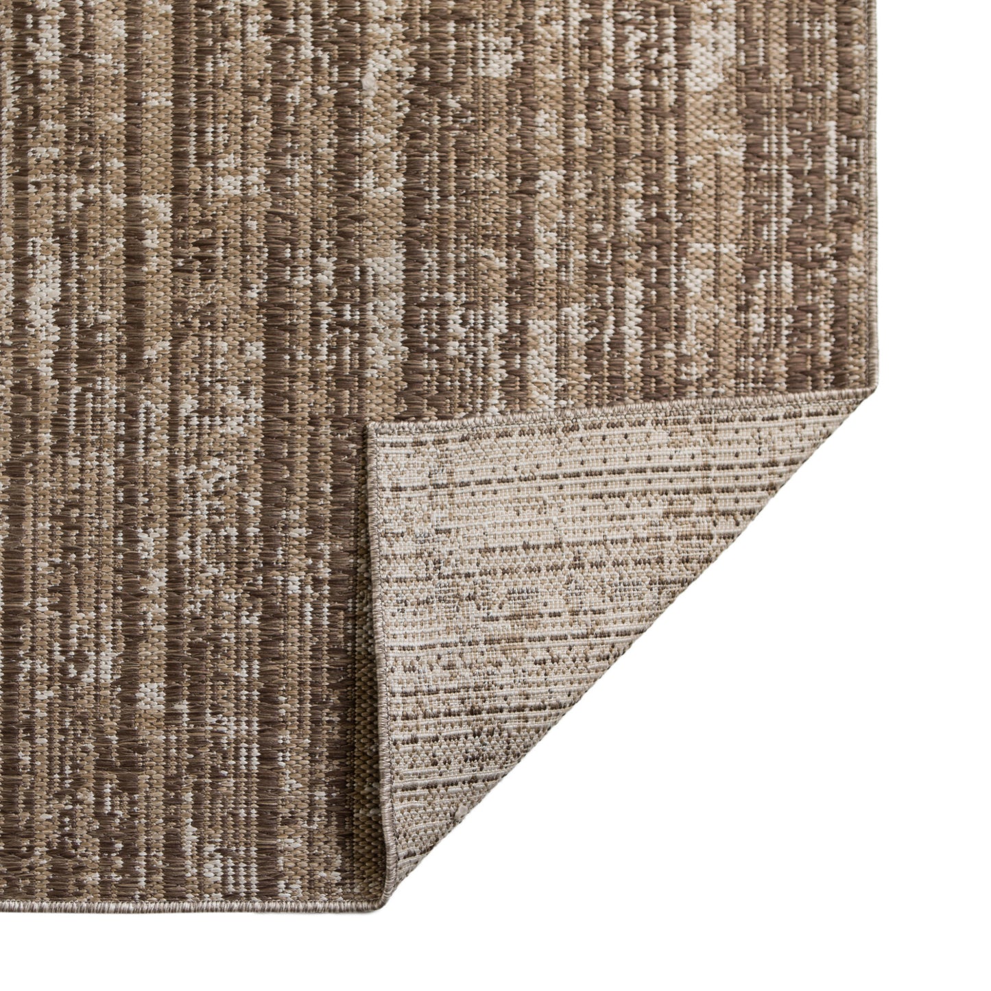 9' x 12' Brown and Ivory Striped Stain Resistant Indoor Outdoor Area Rug - FurniFindUSA