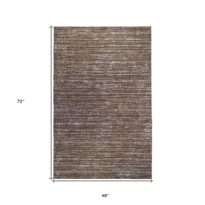 9' x 12' Brown and Ivory Striped Stain Resistant Indoor Outdoor Area Rug - FurniFindUSA