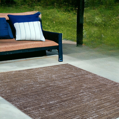 9' x 12' Brown and Ivory Striped Stain Resistant Indoor Outdoor Area Rug - FurniFindUSA