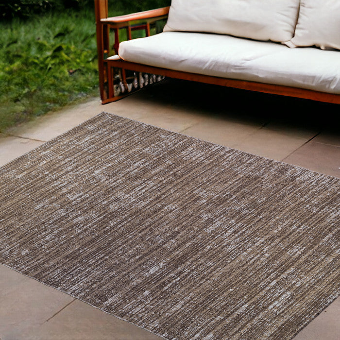 9' x 12' Brown and Ivory Striped Stain Resistant Indoor Outdoor Area Rug