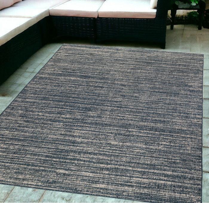 9' x 12' Brown and Ivory Striped Stain Resistant Indoor Outdoor Area Rug - FurniFindUSA