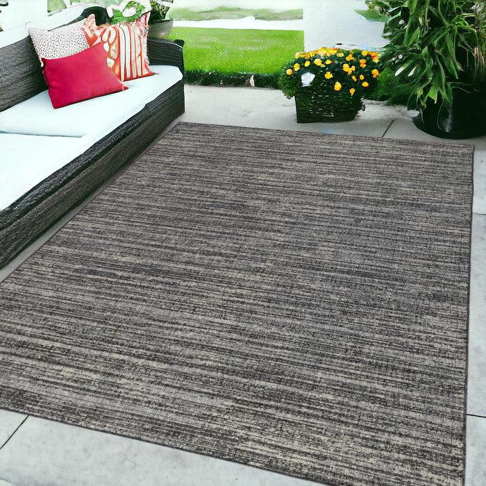 9' x 12' Brown and Ivory Striped Stain Resistant Indoor Outdoor Area Rug - FurniFindUSA